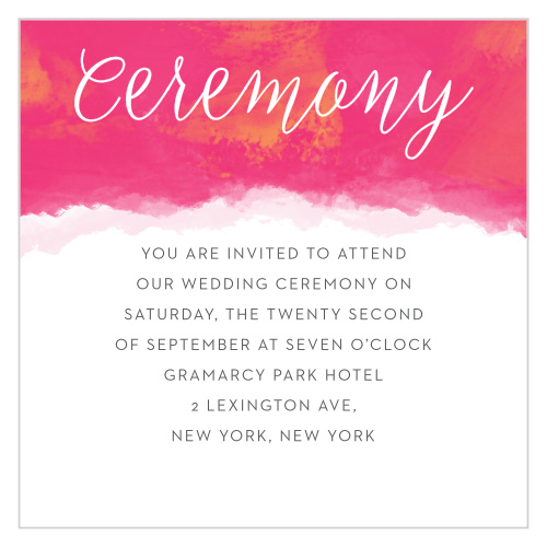 Make sure your guests know the ceremony details using the Splashy Watercolor Ceremony Cards.