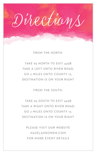Make sure your guests know the best routes to get to your wedding using the Splashy Watercolor Direction Cards.