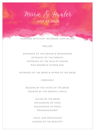 Let your guest know what to expect at your wedding using the Splashy Watercolor Wedding Programs.
