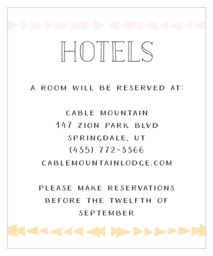 The Brooklyn Loft Accommodation Cards are decorated with graphics of watercolored geometric designs in shades of pink and yellow.