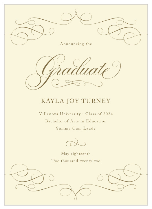 The Flourished Elegance Graduation Announcement is a timeless and elegant way to spread the news of your accomplishments.
