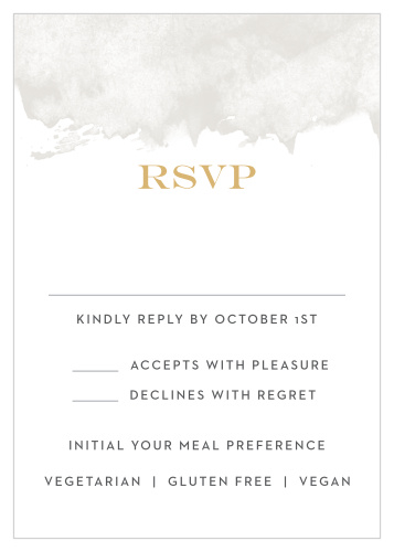 A subtle, light-gray inkblot tops our Modern Gold Foil Response Cards.