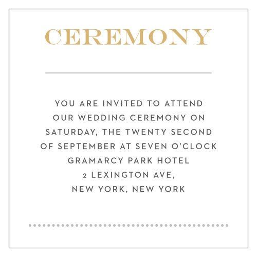 Fill the seats at your ceremony with the people you care about using our Modern Gold Foil Ceremony Cards.