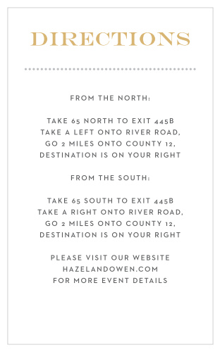 Guide your guests to the venue of your choice with our beautiful Modern Gold Foil Direction Cards.