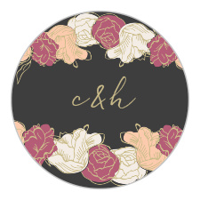 Stunning, multi-colored, rose blooms with gold foiled accents adorn the Elegant Blooms Wedding Stickers.