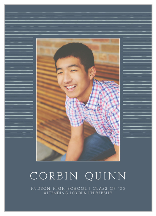 Broadcast your big achievement to friends and family with the chic look of our Fine Lines Graduation Announcement.