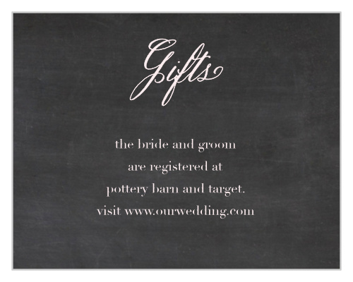 Make sure your guests know your registry details using the Elegant Chalkboard Registry Cards.