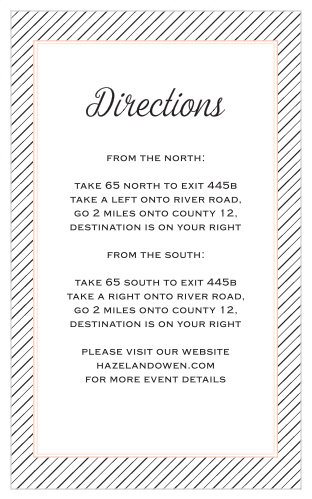 The Fine Line Direction Cards have a fine, bittersweet pink frame sitting atop a delicate black and white striped background.