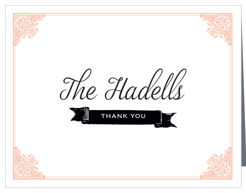 The Fine Line Wedding Invitations have a fine, bittersweet pink frame, edged in a victorian style combined with a lovely, swirling calligraphy and an antique banner are in the center of it all, making for a truly sensational design.