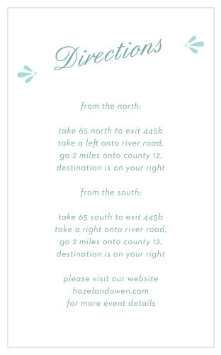 Make sure your guests know the best routes to get to your wedding using the Fresh Breeze Direction Cards.