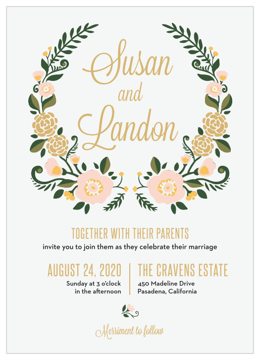 The Laurel Crown Foil Wedding Invitation is packed with charm.
