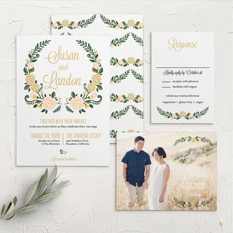 Laurel Crown Foil Wedding Invitations