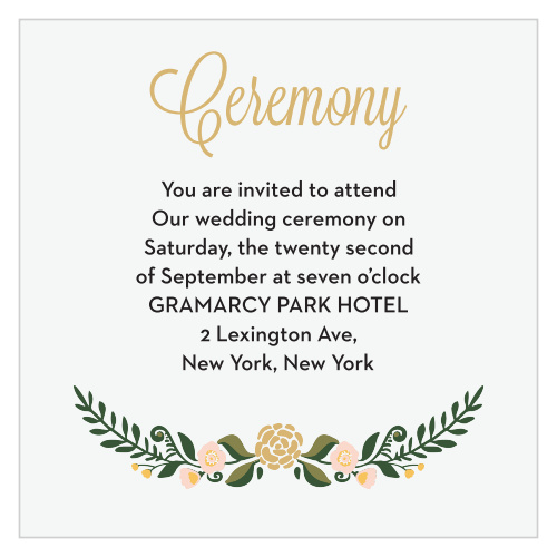 Don’t crowd your invitation with too much information. Leave the specifics for this floral accented enclosure card.