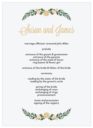 Introduce your wedding party in a romantic fashion with the Laurel Crown Foil Wedding Programs.