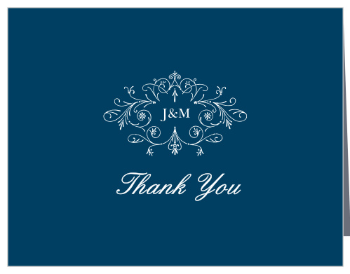 The Sweet Antiquity Thank You Cards are simple in coloring and ornate in design.