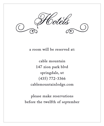 Make sure your guests know the best places to stay when they attend your wedding using the Stately Silhouette Accommodation Cards