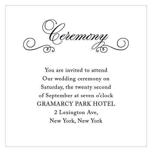 Make sure your guests know the ceremony details using the Stately Silhouette Ceremony Cards.