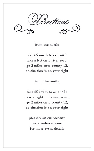 Make sure your guests know the best routes to get to your wedding using the Stately Silhouette Direction Cards.