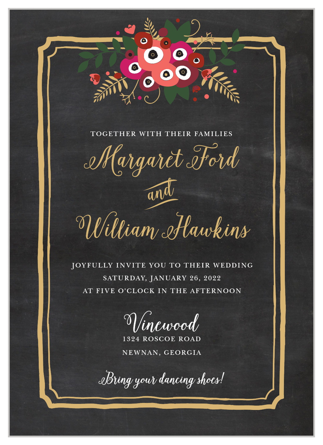 Chalkboard Blossom Foil Wedding Invitations