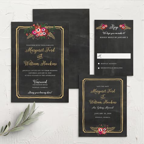 Chalkboard Blossom Foil Wedding Invitations
