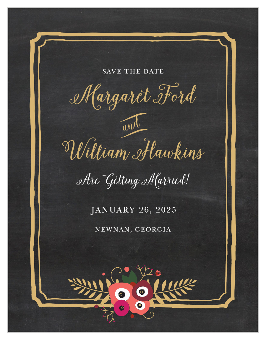 Chalkboard Blossom Foil Save the Date Cards