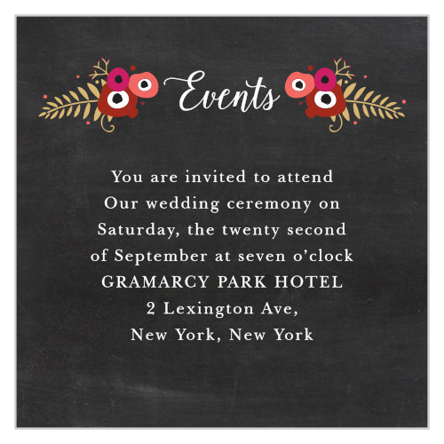 Chalkboard Blossom Foil Ceremony Cards allow you to direct your loved ones to the venue of your choice.