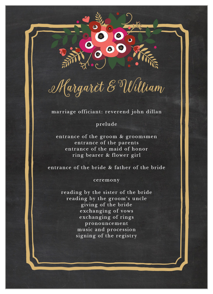 Chalkboard Blossom Foil Wedding Programs