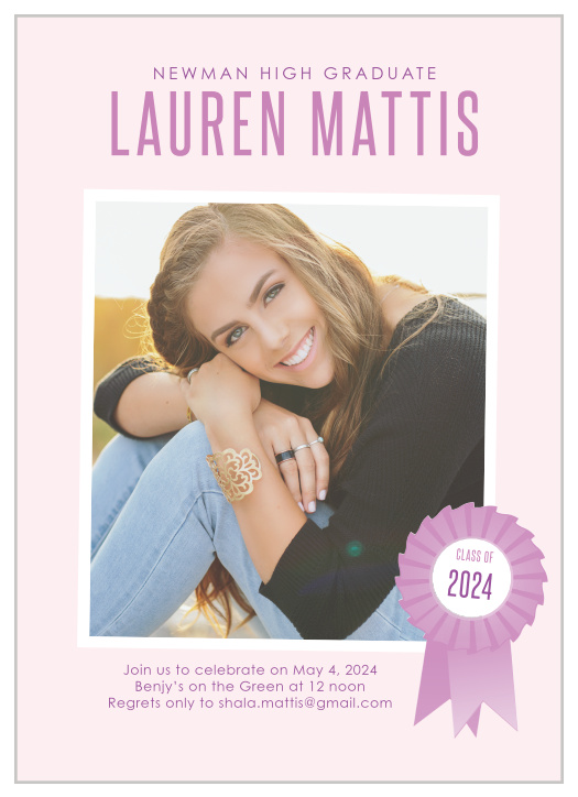 Celebrate your pivotal accomplishment with your close friends and family with our Stamped Ribbon Graduation Announcements.