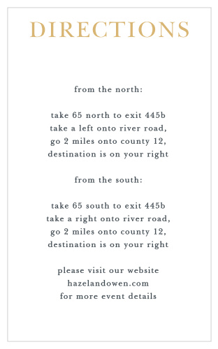 Help guests find your wedding venue with the Love Script Foil Direction Cards.