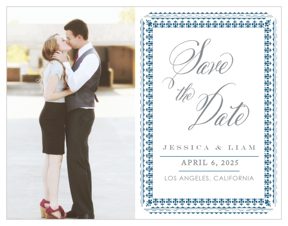 The Elegant Frame Save-the-Date Cards intricately frame your info alongside your engagement photo.
