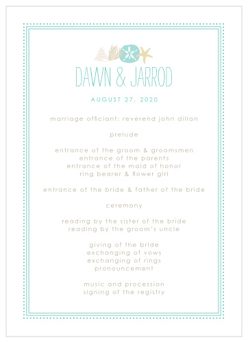 Relax amidst your wedding planning to personalize these sublime By the Sea Wedding Programs in a breeze!