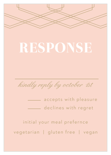 The tops of the Deco Glam Response Cards are adorned with layered, offset geometric designs atop a lovely, ballet pink background.