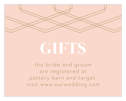 The tops of the Deco Glam Registry Cards are adorned with layered, offset geometric designs atop a lovely, ballet pink background.