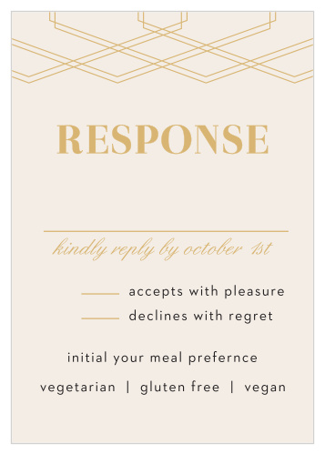 The tops of the Deco Glam Foil Response Cards are adorned with offset, gold foiled, geometric designs atop a lovely, pearl background.
