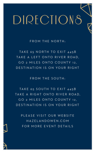 Gold foiled diamonds are tastefully scattered across the edges of the Modern Deco Direction Cards.