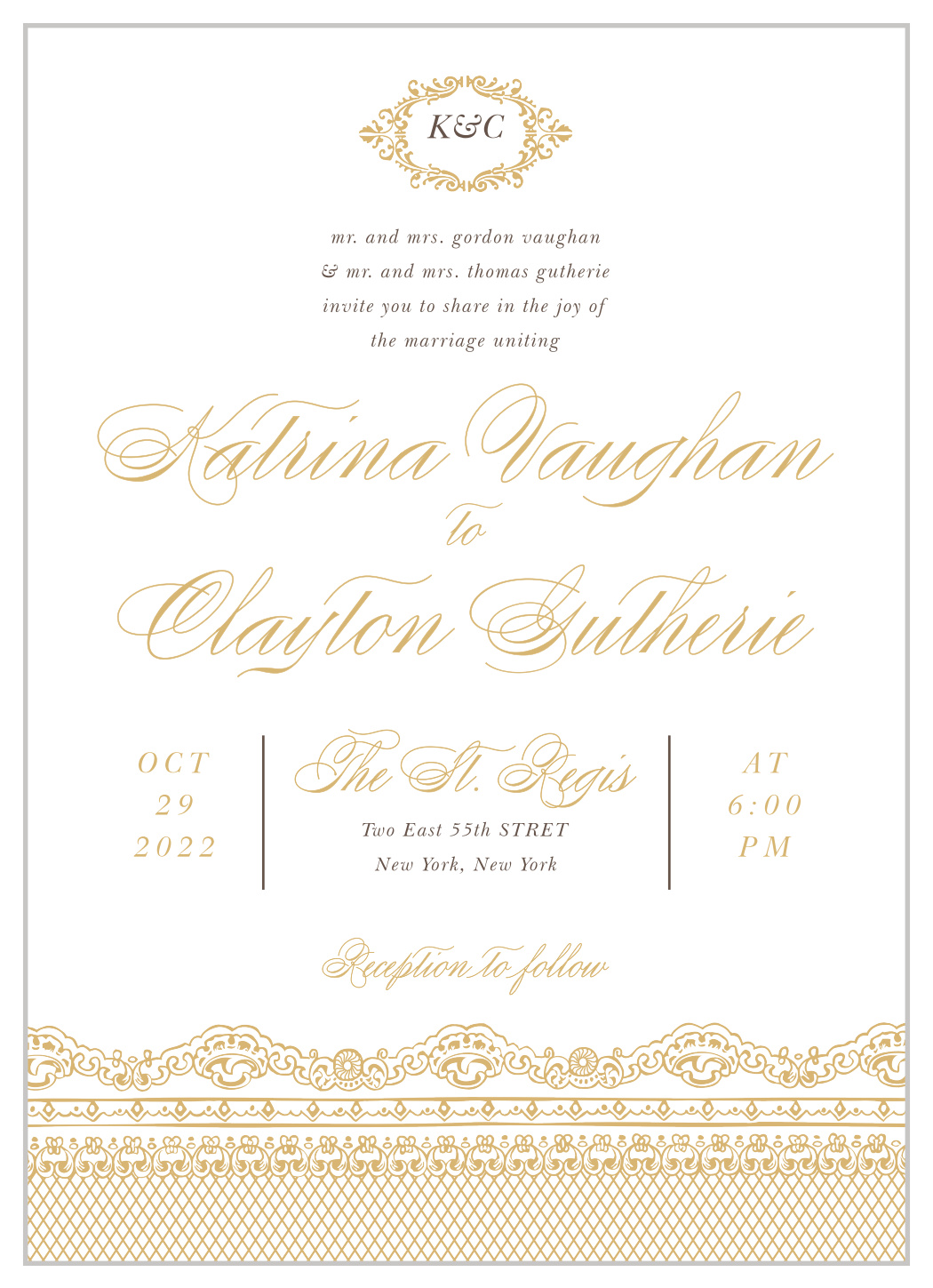 Lace Couture Foil Wedding Invitations