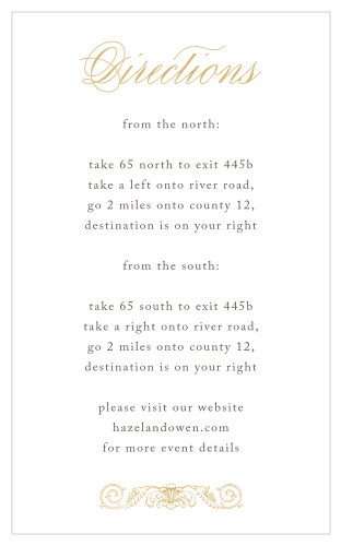 Elegant, swirling calligraphy and a victorian styled accent makes the Lace Couture Foil Direction Cards an irresistible choice!