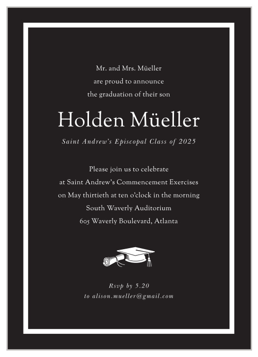 The Elegant Simplicity Graduation Invitation has a classic elegant look that is sure to reflect the importance of your accomplishment.
