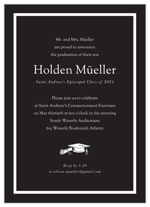 The Elegant Simplicity Graduation Invitation has a classic elegant look that is sure to reflect the importance of your accomplishment.