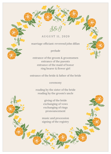 Let your guest know what to expect at your wedding using the Vintage Blossom Wedding Programs.