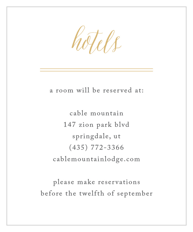 Rustic Chic Foil Accommodation Cards