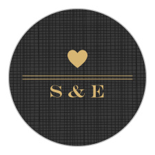 A rustic-esque plaid background is offset by a gold foiled stylish heart emblem containing your initials!
