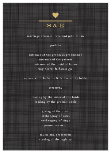 A rustic-esque plaid background is offset by a gold foiled stylish heart emblem and calligraphy.