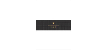 A rustic-esque plaid background is offset by a gold foiled stylish heart emblem containing your initials!