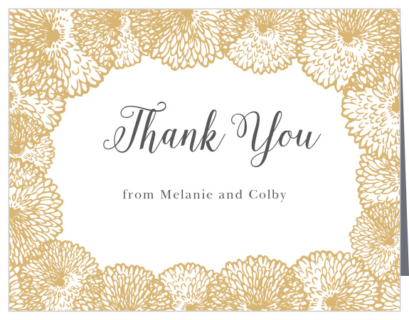 Flowers bursting with petals create a lush border on the Full Bloom Foil Thank You Cards.