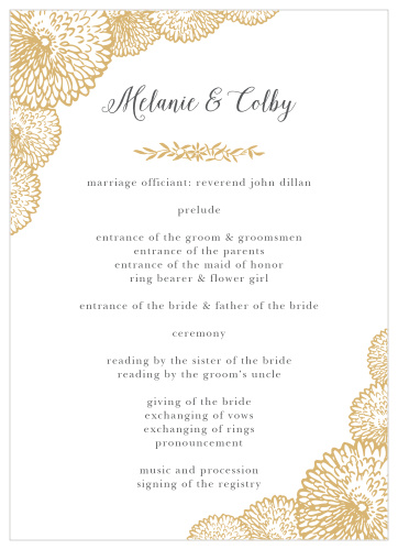Organize your ceremony with the floral design of the Full Bloom Foil Wedding Programs.
