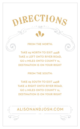 A shining gold foil title tops our Cheerful Celebrations Foil Direction Cards, underlined by a light silver, intricately designed swirl.