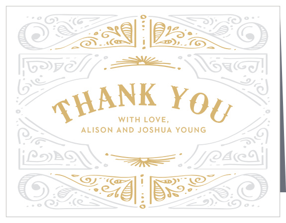 Cheerful Celebrations Foil Thank You Cards feature a bright, shining gold title in the center declaring your gratitude.