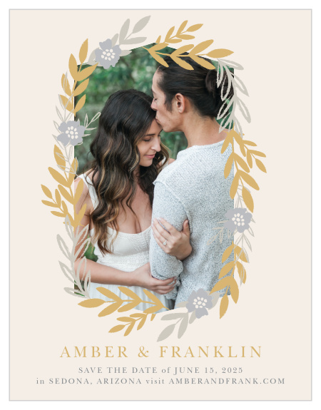 Ensure that your loved ones mark their calendars well in advance of your special day with our Glimmering Garland Foil Save-the-Date Magnets.