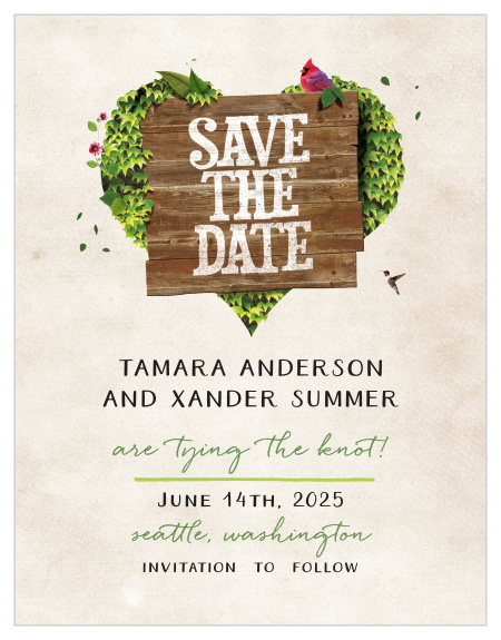 Ensure that your friends and family know when your wedding will be using the Rustic Heartchery Save-the-Date Cards.